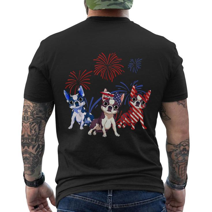 Red White Blue Boston Terrier Usa Flag 4Th Of July Men's Crewneck Short Sleeve Back Print T-shirt