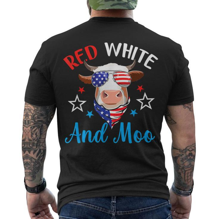 Red White And Moo 4Th Of July Cow Usa Flag Farmer Patriotic V2 Men's T-shirt Back Print