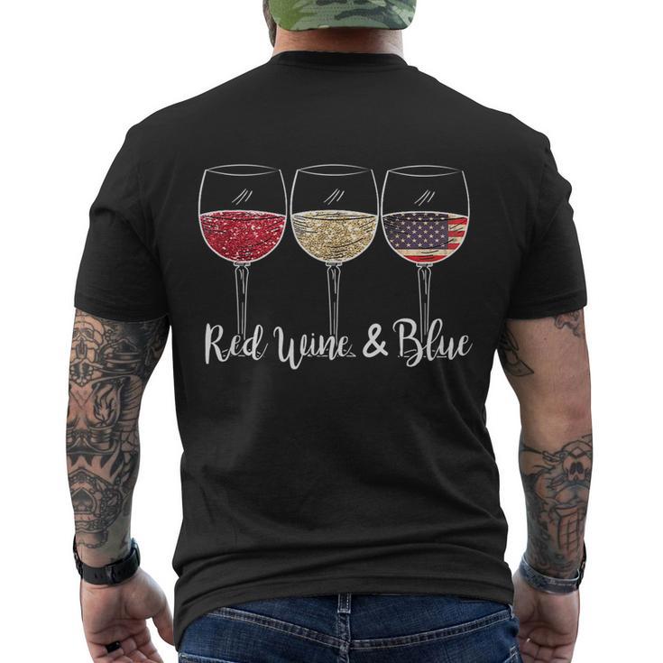 Red Wine & Blue 4Th Of July Wine Red White Blue Wine Glasses V3 Men's Crewneck Short Sleeve Back Print T-shirt