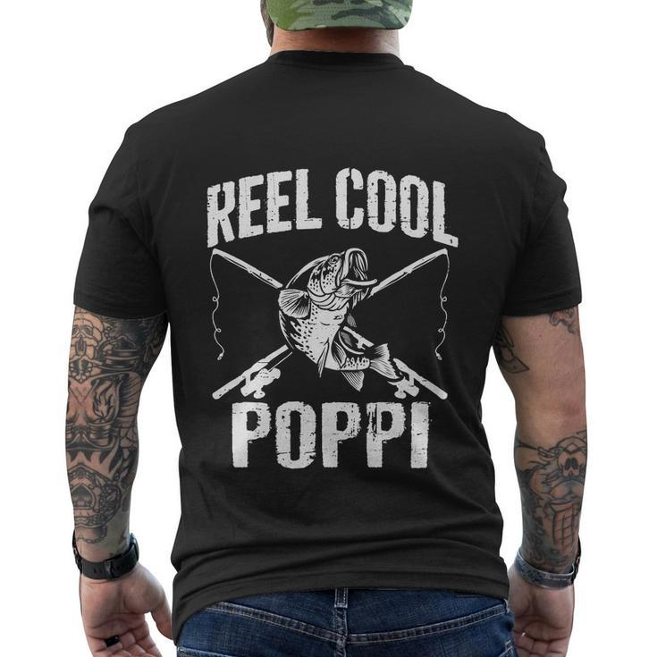 Reel Cool Poppi Fishing Fathers Day Grandpa Dad Men's Crewneck Short Sleeve Back Print T-shirt