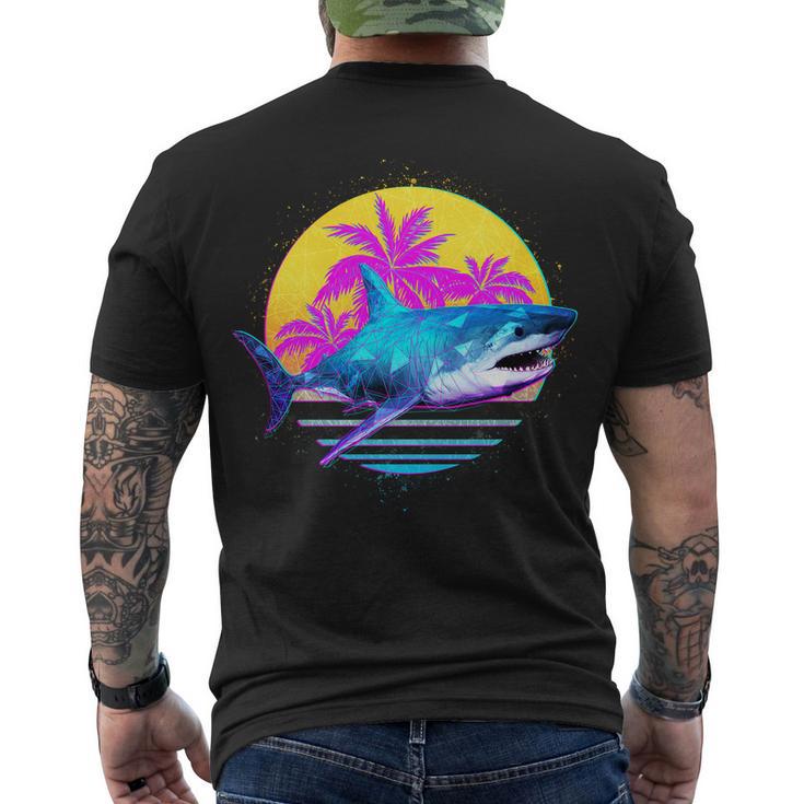 Retro 80S Polygon Shark Men's Crewneck Short Sleeve Back Print T-shirt