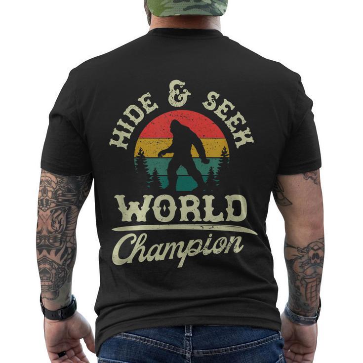 Retro Bigfoot Hide And Seek World Champion Sasquatch Men's Crewneck Short Sleeve Back Print T-shirt