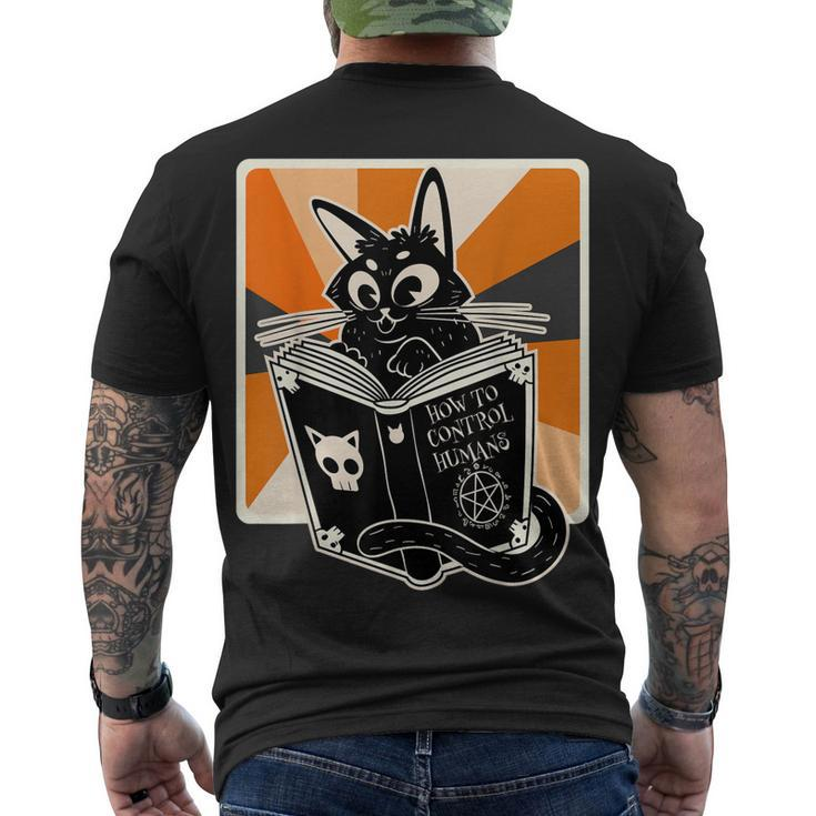 Retro Halloween Black Cat Witch Book Cat Lover Men's T-shirt Back Print