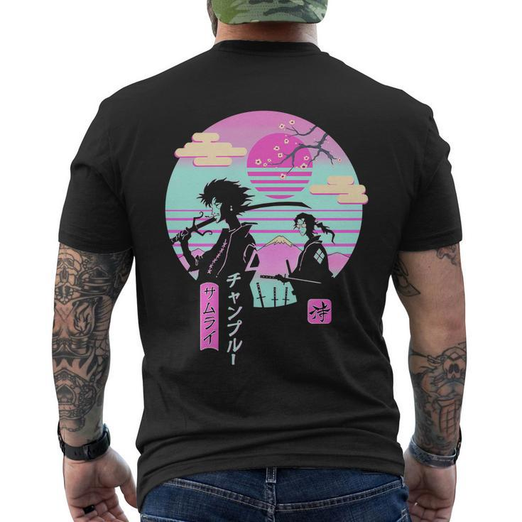 Retro Samurai Chillhop Anime Tshirt Men's Crewneck Short Sleeve Back Print T-shirt