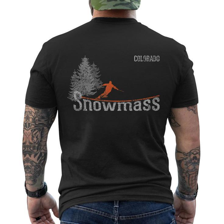Retro Snowmass Colorado Distressed Skiing Men's Crewneck Short Sleeve Back Print T-shirt