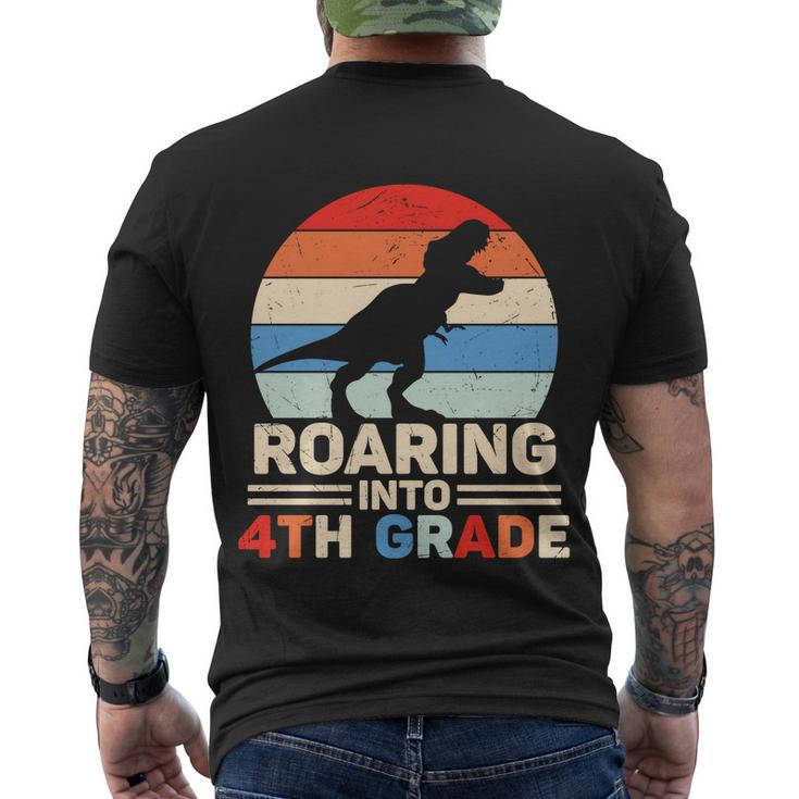 Roaring Into 4Th Grade Dinosaur First Day Of School Back To School Men's Crewneck Short Sleeve Back Print T-shirt