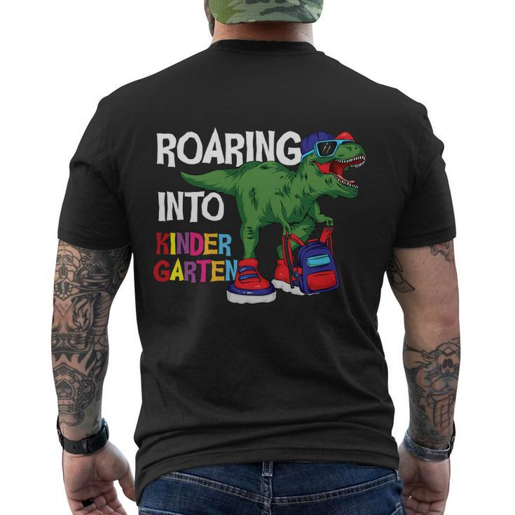 Roaring Into Kindergarten Dinosaur Back To School Men's Crewneck Short Sleeve Back Print T-shirt