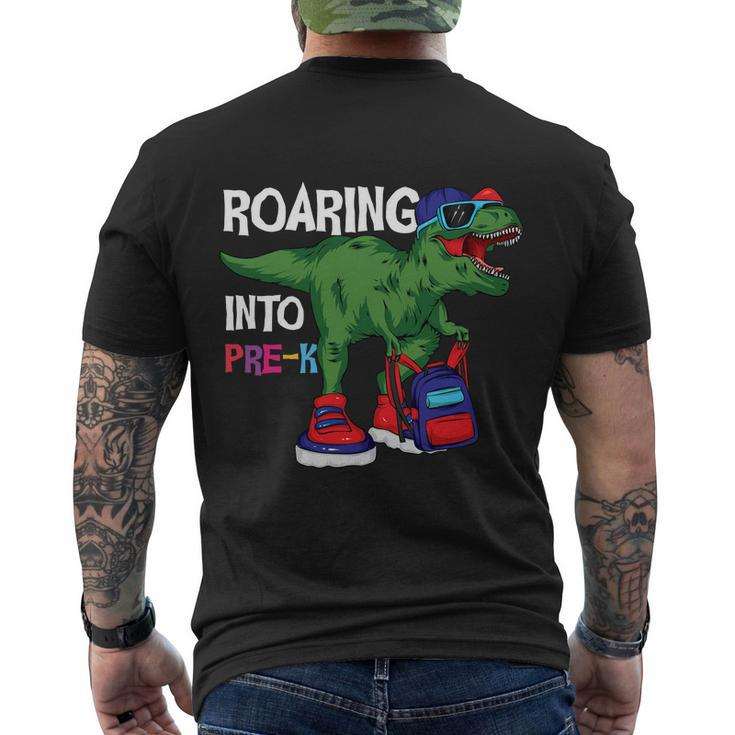Roaring Into Prek Dinosaur Back To School Men's Crewneck Short Sleeve Back Print T-shirt
