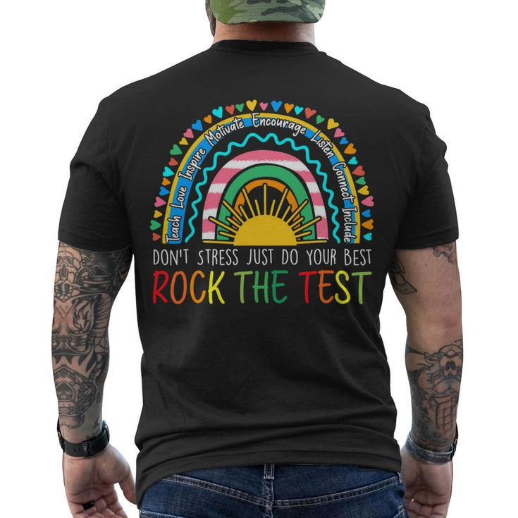 Rock The Test Teacher Test Day Testing Day Rainbow Teacher Men's T-shirt Back Print
