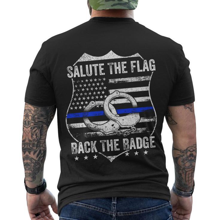 Salute The Flag Back The Badge Policemen Gift Police Themed Gift Men's Crewneck Short Sleeve Back Print T-shirt