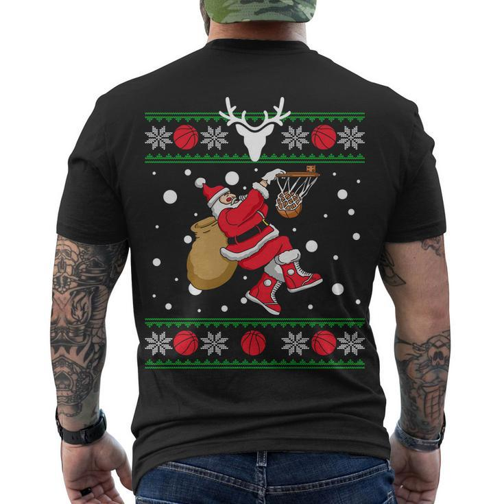 Santa Dunking Basketball Ugly Christmas Men's Crewneck Short Sleeve Back Print T-shirt