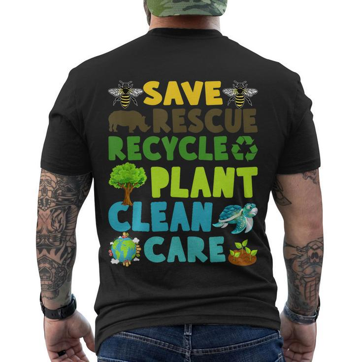 Save Bees Rescue Animals Recycle Plastic Earth Day Planet Funny Gift Men's Crewneck Short Sleeve Back Print T-shirt