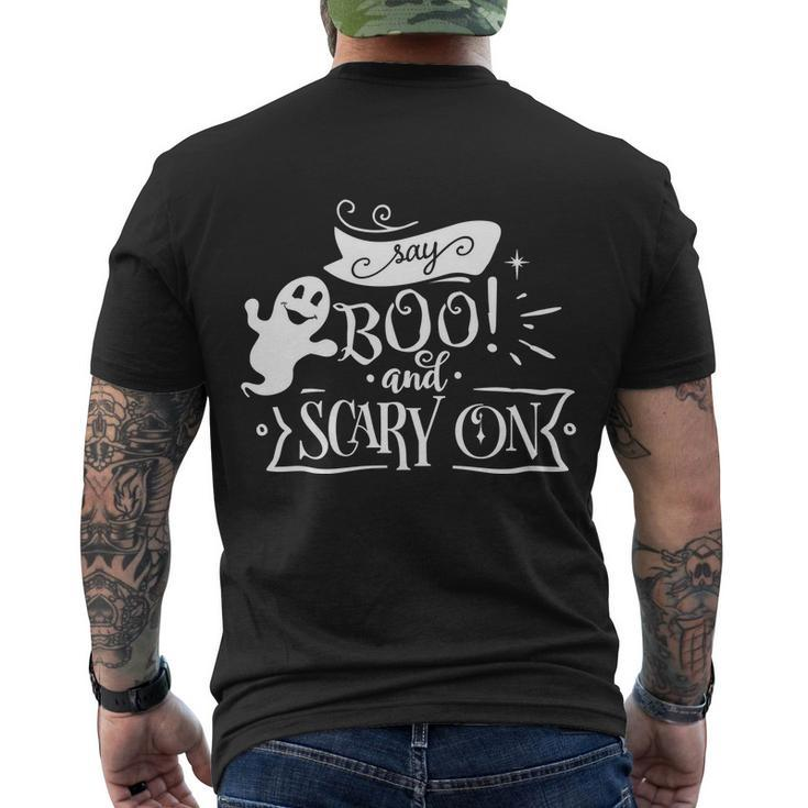Say Boo And Scary On Funny Halloween Quote Men's Crewneck Short Sleeve Back Print T-shirt