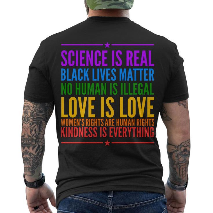 Science Is Real Black Lives Matter Love Is Love Men's Crewneck Short Sleeve Back Print T-shirt