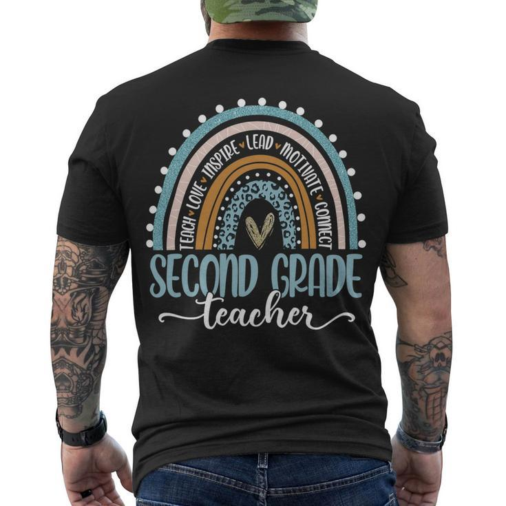 Second Grade Teacher Leopard Boho Rainbow Teachers Day Men's T-shirt Back Print