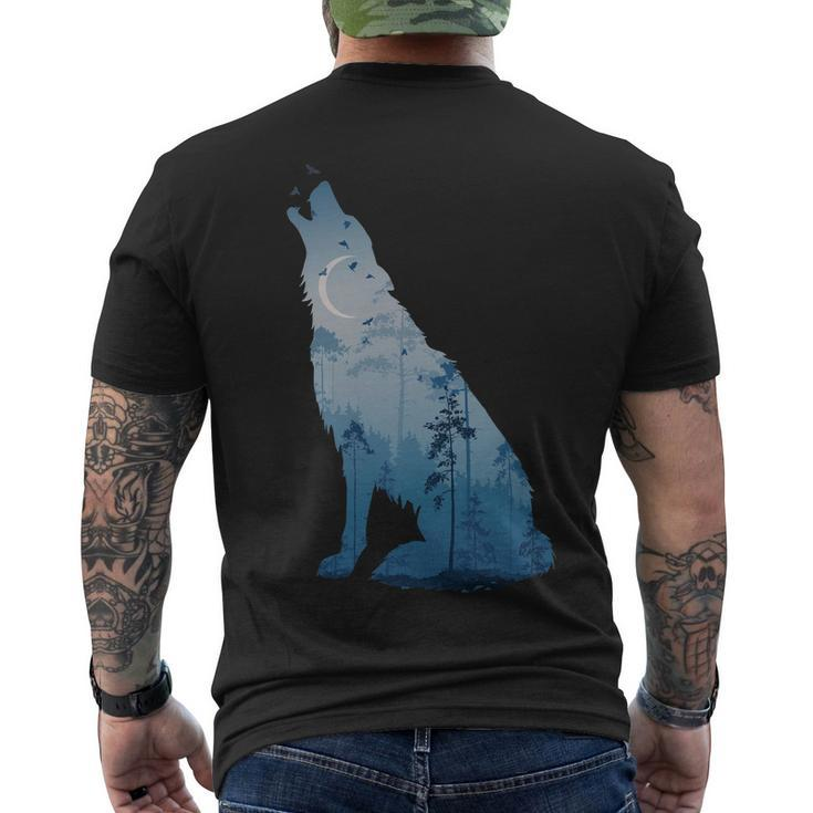Silhouette Of The Howling Wolf Men's Crewneck Short Sleeve Back Print T-shirt