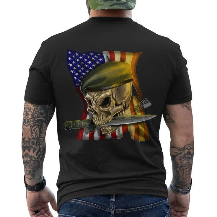 Skull Beret Military Tshirt Men's Crewneck Short Sleeve Back Print T-shirt