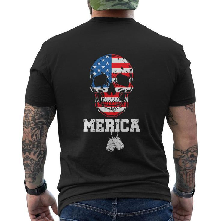 Skull Merica Patriotic American Flag Funny 4Th Of July Men's Crewneck Short Sleeve Back Print T-shirt