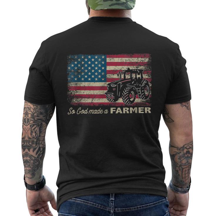 So God Made A Farmer Usa Flag Patriotic Farming Gift Men's Crewneck Short Sleeve Back Print T-shirt