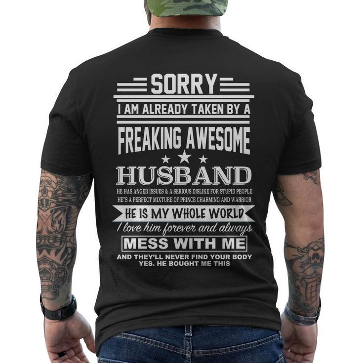 Sorry Im Already Taken By A Freaking Awesome Husband Tshirt Men's Crewneck Short Sleeve Back Print T-shirt