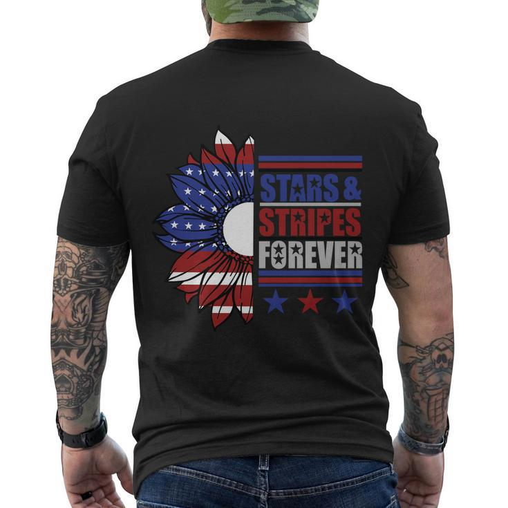 Stars Stripes Forever Sunflower America Flag 4Th Of July Men's Crewneck Short Sleeve Back Print T-shirt