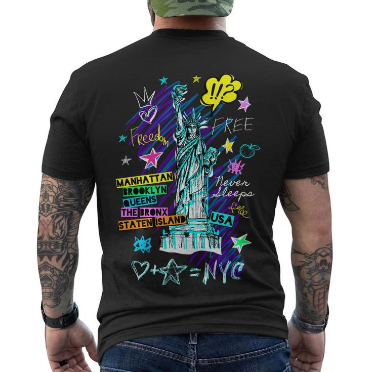 Statue Of Liberty Cities Of New York Men's Crewneck Short Sleeve Back Print T-shirt