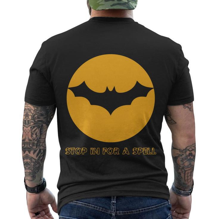Stop In For A Spell Bat Halloween Quote Men's Crewneck Short Sleeve Back Print T-shirt