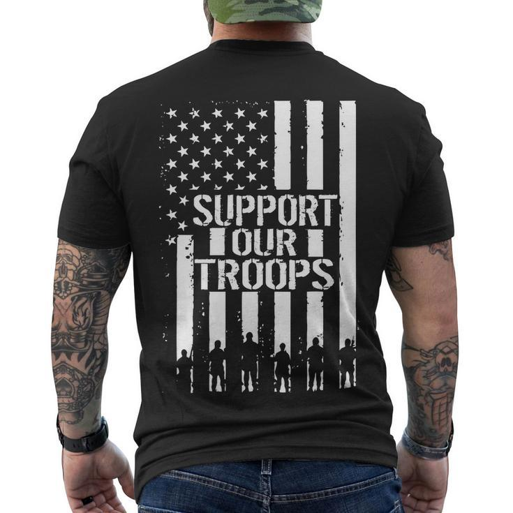 Support Our Troops Distressed American Flag Men's Crewneck Short Sleeve Back Print T-shirt
