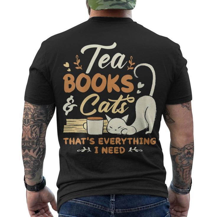 Tea Books And Cats Cat Book Lovers Reading Book Men's T-shirt Back Print