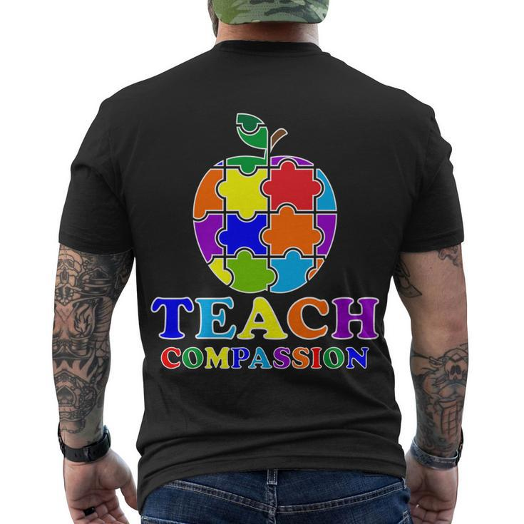 Teach Compassion Autism Awareness Teacher Apple Puzzle Men's Crewneck Short Sleeve Back Print T-shirt