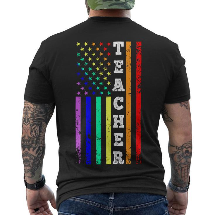 Teacher American Gay Pride Flag Men's T-shirt Back Print