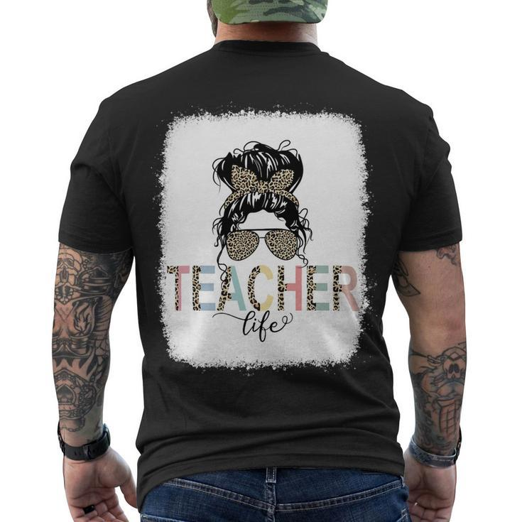 Teacher Life Bleached Shirt Teacher Life Royal Messy Bun Men's T-shirt Back Print