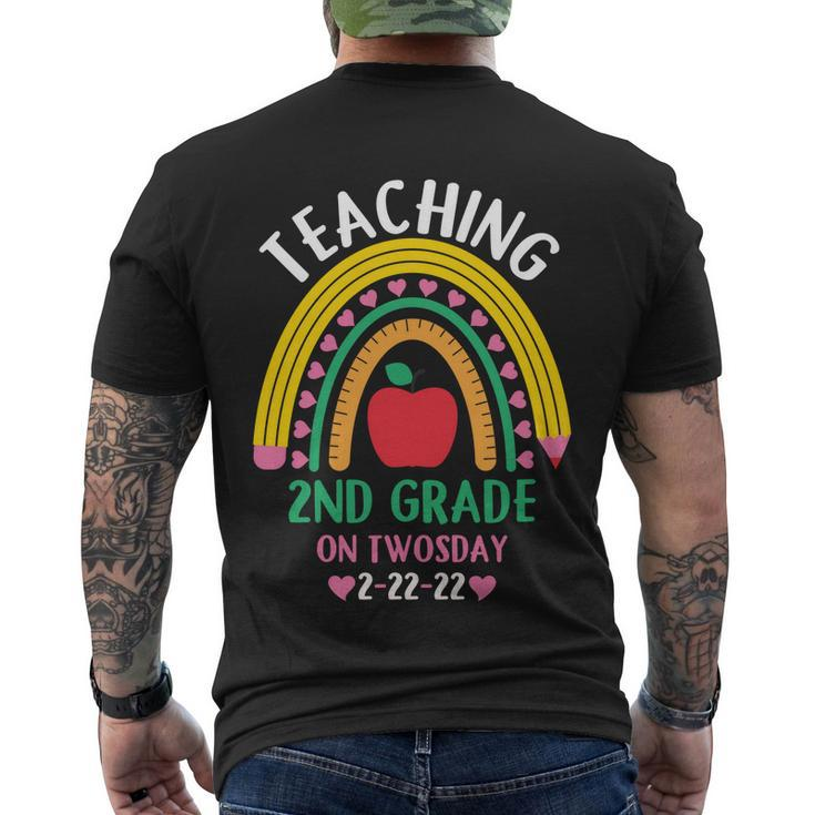 Teaching 2Nd Grade On Twosday 2Gift22gift22 Date Cute 2022 Teacher Gift Men's Crewneck Short Sleeve Back Print T-shirt