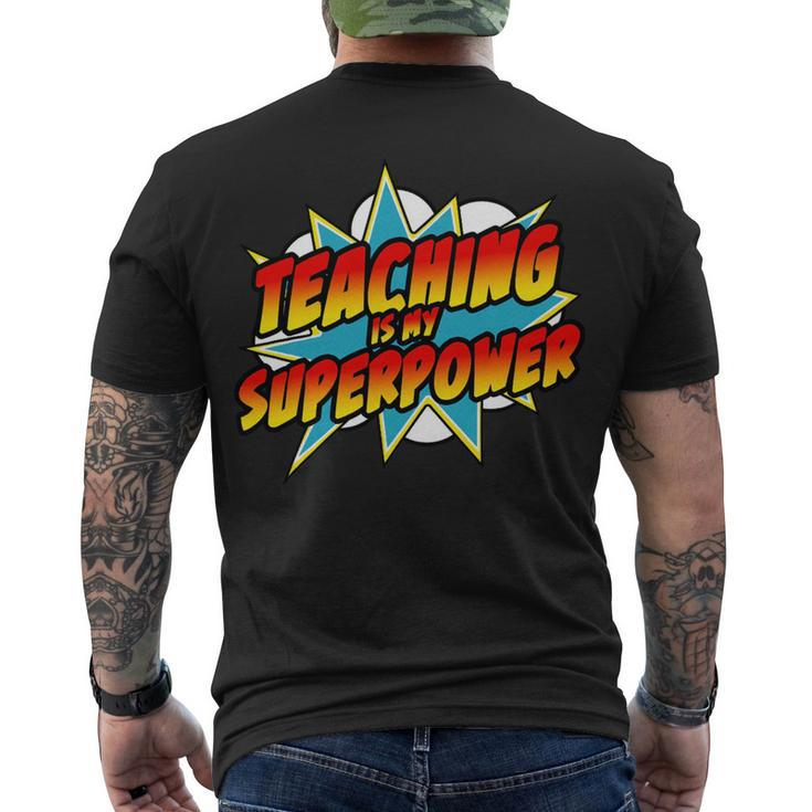 Teaching Is My Superpower Retro Comic Teacher Men's T-shirt Back Print