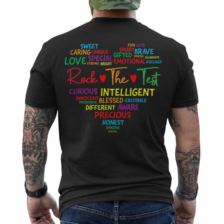 Test Day Rock The Test Teacher Testing Day Heart Teacher Men's T-shirt Back Print