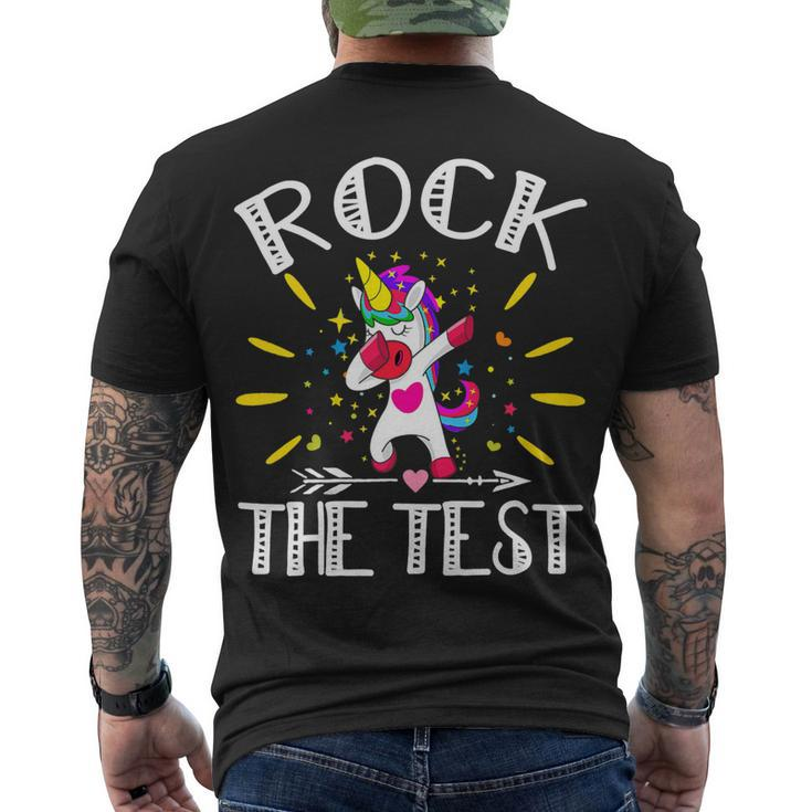 Test Day Rock The Test Teacher Testing Day Unicorn Teacher Men's T-shirt Back Print