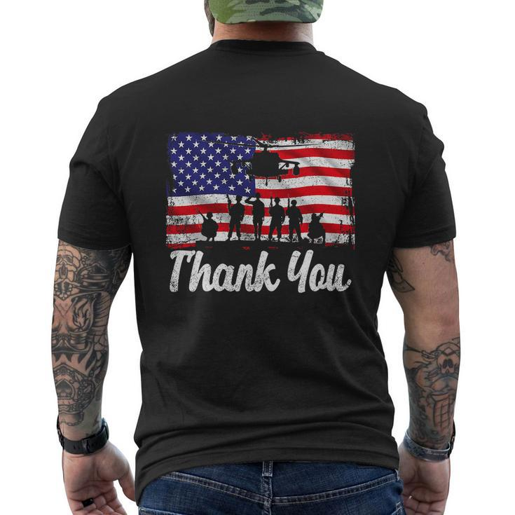Thank You Army Usa Memorial Day Partiotic Military Veteran Men's Crewneck Short Sleeve Back Print T-shirt