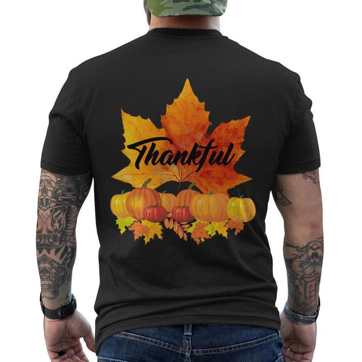Thankful Autumn Leaves Thanksgiving Fall Tshirt Men's Crewneck Short Sleeve Back Print T-shirt