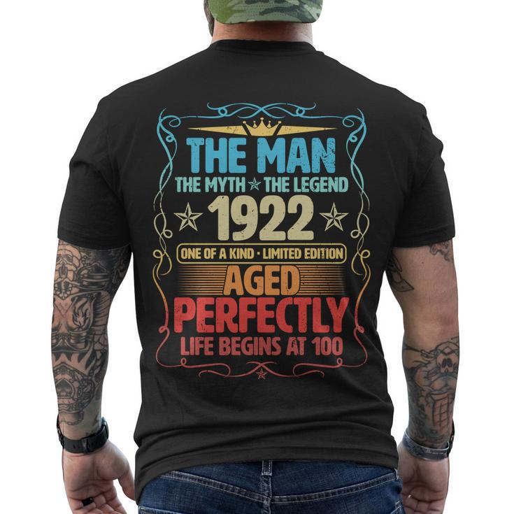 The Man Myth Legend 1922 Aged Perfectly 100Th Birthday Men's Crewneck Short Sleeve Back Print T-shirt