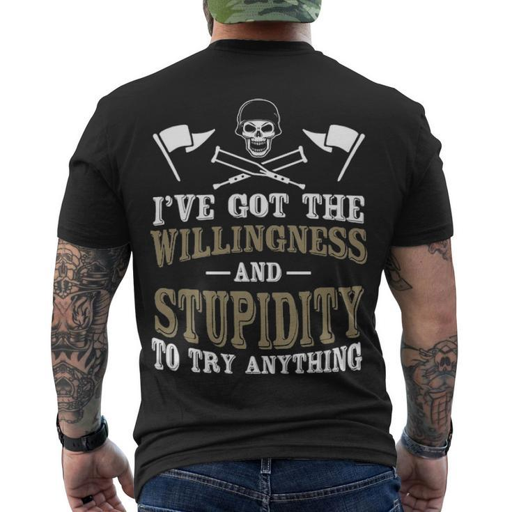 The Willingness & Stupidity Men's Crewneck Short Sleeve Back Print T-shirt
