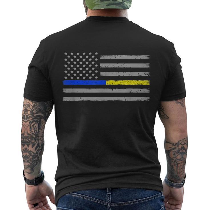 Thin Blue Gold Line 911 Police Dispatcher Men's Crewneck Short Sleeve Back Print T-shirt