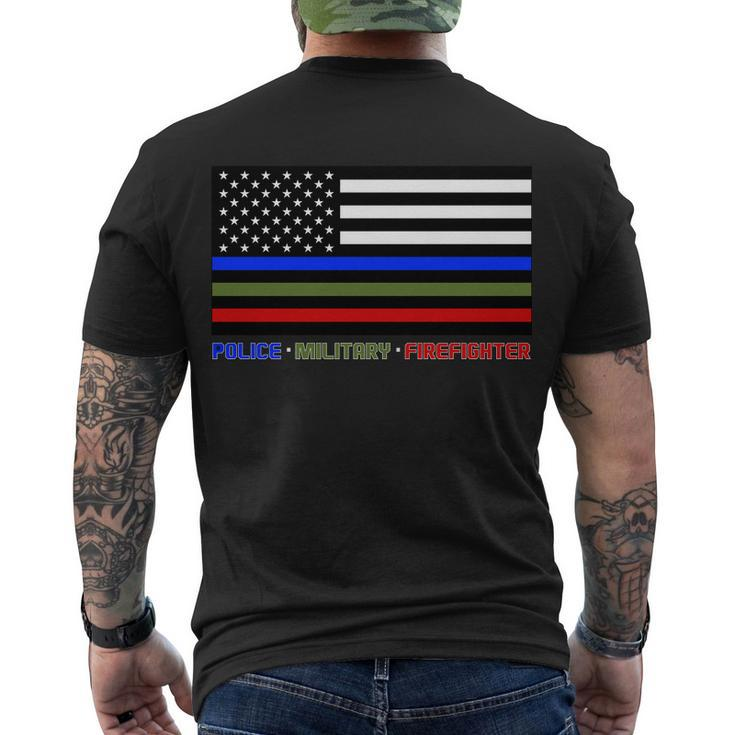Thin Blue Green Red Lines Police Military Firefighter Tshirt Men's Crewneck Short Sleeve Back Print T-shirt