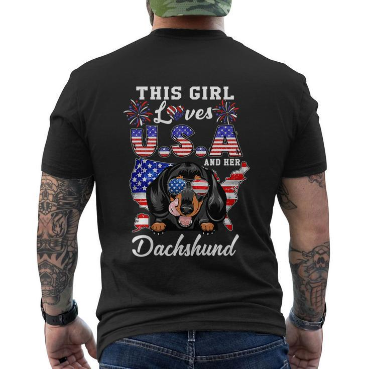 This Girl Loves Usa And Her Dog 4Th Of July Dachshund Dog Men's Crewneck Short Sleeve Back Print T-shirt