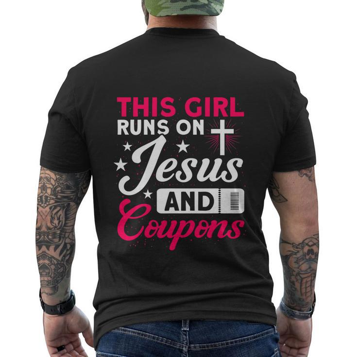 This Girl Runs On Jesus And Coupons Couponer Couponing Men's Crewneck Short Sleeve Back Print T-shirt