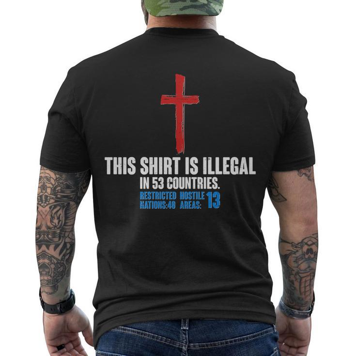 This Shirt Is Illegal In 53 Countries Restricted Nations 40 Hostile Areas  Men's Crewneck Short Sleeve Back Print T-shirt