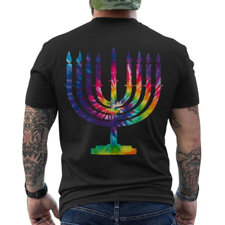 Tie Dye Menorah Hanukkah Chanukah Men's Crewneck Short Sleeve Back Print T-shirt