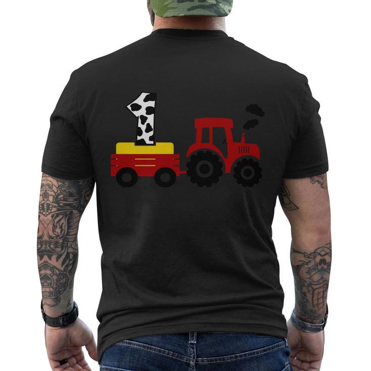 Tractor Pulling One Farmer First Birthday First Birthday Cow 1St Birthday Men's Crewneck Short Sleeve Back Print T-shirt