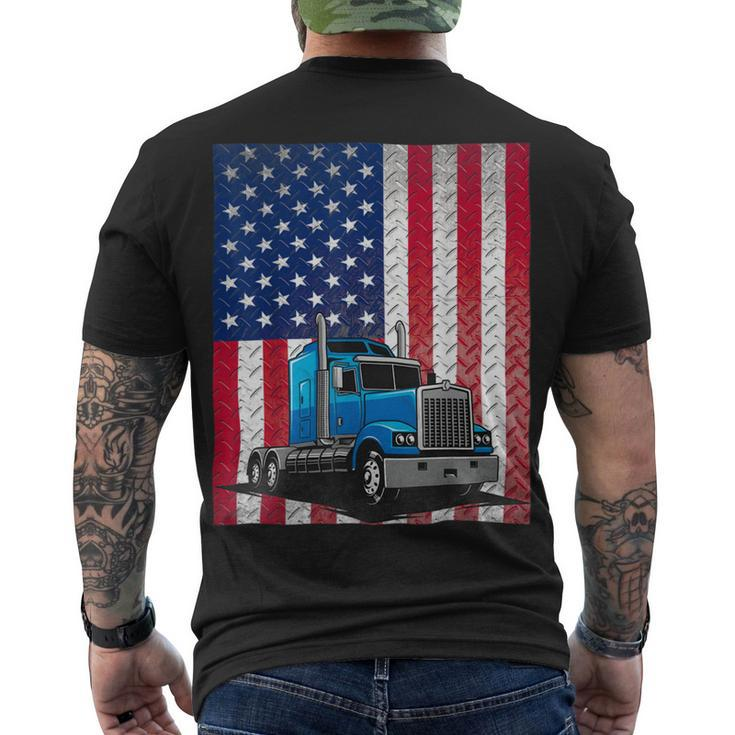 Trucker Trucker Truck Driver American Flag Men's T-shirt Back Print