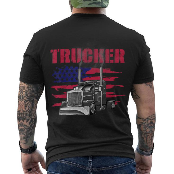 Trucker Truck Driver American Flag Trucker Men's T-shirt Back Print