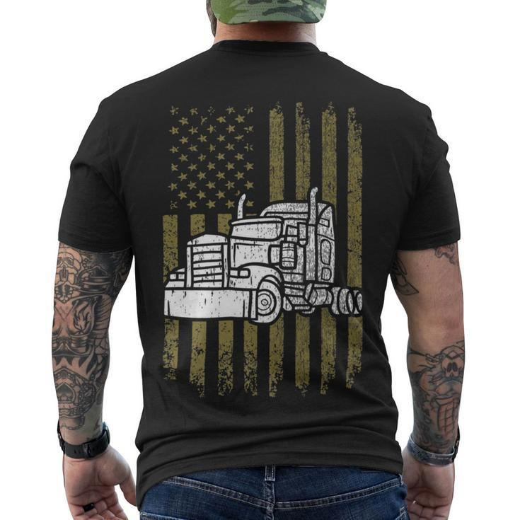 Trucker Trucker Vintage American Flag Semi Truck Driver Patriotic Men's T-shirt Back Print